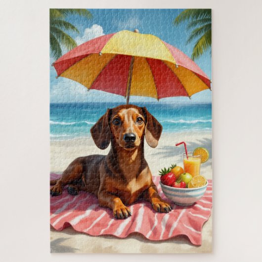 Dachshund Strandentspannungsszene Puzzle (Vertikal)