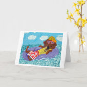 Dachshund Strandfaulenzer Karte (Gelbe Blume)