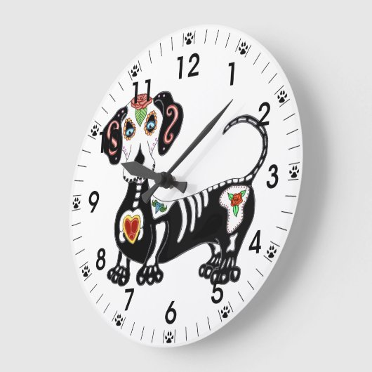 Dachshund Sugar Skull Große Wanduhr (Winkel)