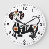 Dachshund Sugar Skull Große Wanduhr (Vorderseite)