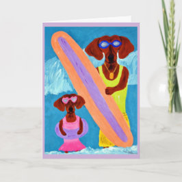 Dachshund-Surfer mit Welpe Karte