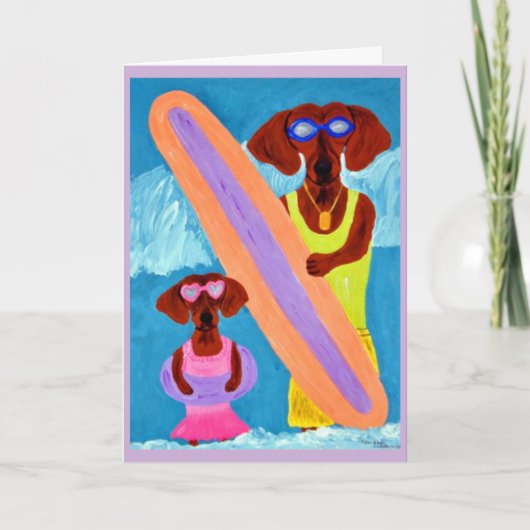 Dachshund-Surfer mit Welpe Karte (Vorderseite)