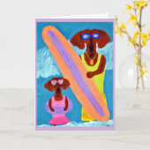 Dachshund-Surfer mit Welpe Karte (Gelbe Blume)