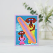 Dachshund-Surfer mit Welpe Postkarte (Stehend Vorderseite)