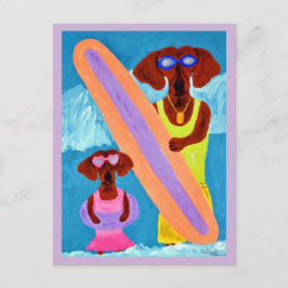 Dachshund-Surfer mit Welpe Postkarte