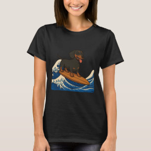 Dachshund surft auf japanischer Welle Wiener Hund T-Shirt