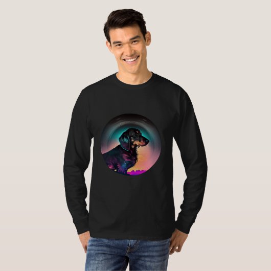 Dachshund Synthwave 80s Retrowave Aesthetic  2 T-Shirt (Vorne ganz)