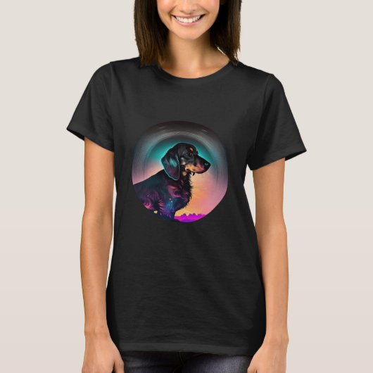 Dachshund Synthwave 80s Retrowave Aesthetic 2 T-Shirt (Vorderseite)