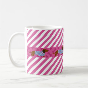 Dachshund-Tasse mit rosa Streifen Kaffeetasse