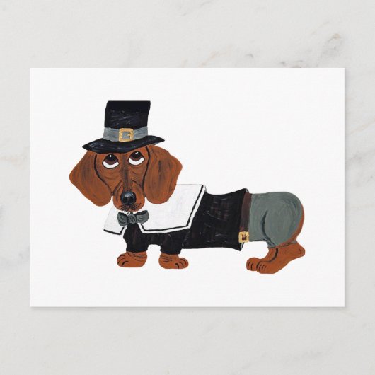Dachshund Thanksgviving Pilgrim Postkarte (Vorderseite)