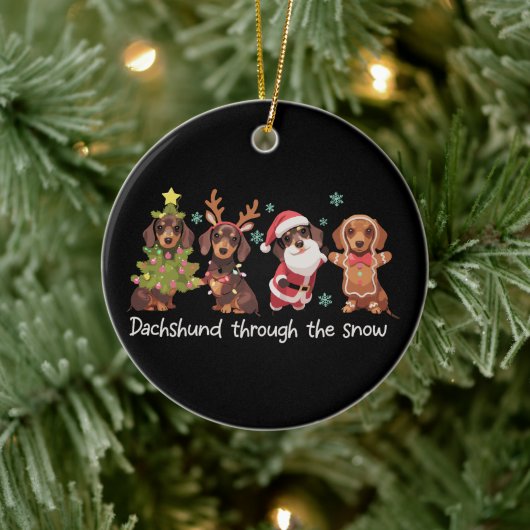 Dachshund Through The Snow Funny Christmas Dogs Keramik Ornament (Baum)