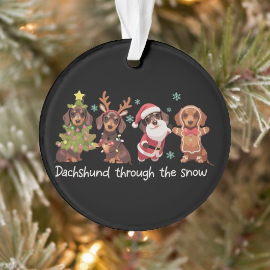 Dachshund Through The Snow Funny Christmas Dogs Ornament (Baum)