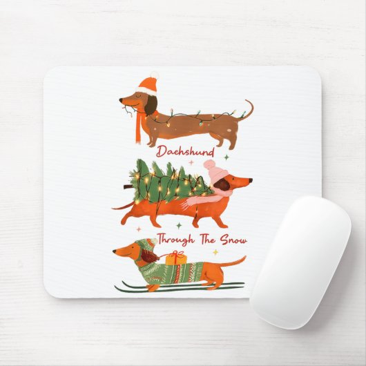 Dachshund Through The Snow Merry Christmas Dachshu Mousepad (Mit Mouse)