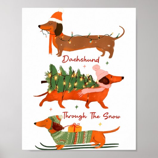 Dachshund Through The Snow Merry Christmas Dachshu Poster (Vorne)