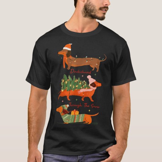 Dachshund Through The Snow Merry Christmas Dachshu T-Shirt (Vorderseite)