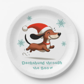 Dachshund through the Snow puppy dog Christmas Pappteller