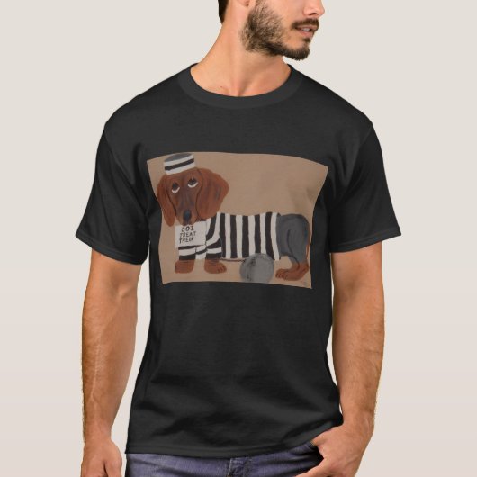  Dachshund Treat Thief Jailbird T-Shirt (Vorderseite)
