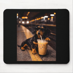Dachshund trinkt eisgekühlten Kaffee Lustiges Tier Mousepad