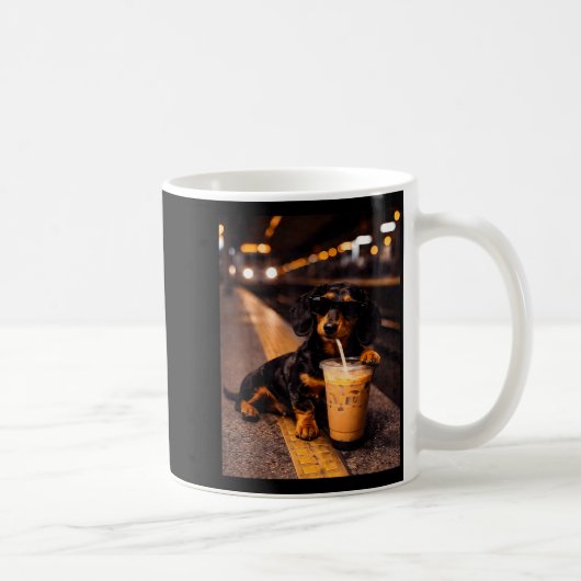 Dachshund trinkt Eiskaffee Lustiges Tier Meme Kaffeetasse (Rechts)