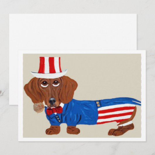 Dachshund Uncle Sam Invitation Einladung (Vorne/Hinten)