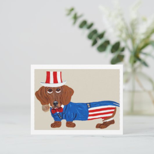 Dachshund Uncle Sam Invitation Postkarte (Stehend Vorderseite)