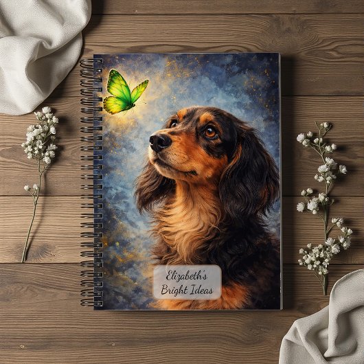 Dachshund und grüne Schmetterlinge Notizblock
