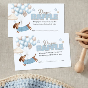 Dachshund und Luftballons Blaue Windel-Raffel Begleitkarte