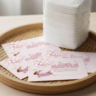 Dachshund und Luftballons Rosa Windel-Raffel Begleitkarte