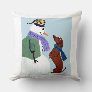 Dachshund und Schneemann Kissen