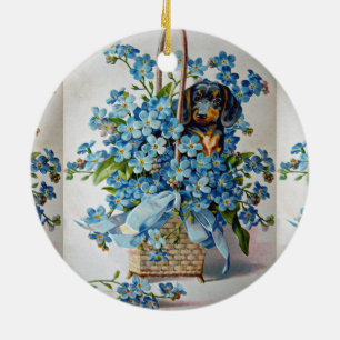 Dachshund und Vergissmeinnicht Keramikornament