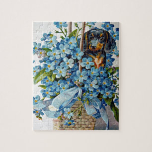 Dachshund und Vergissmeinnicht Puzzle