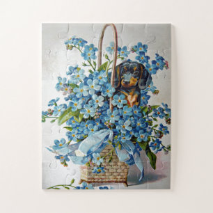 Dachshund- und Vergissmeinnicht-Puzzle Puzzle