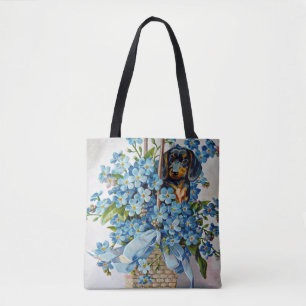 Dachshund und Vergissmeinnicht Tasche