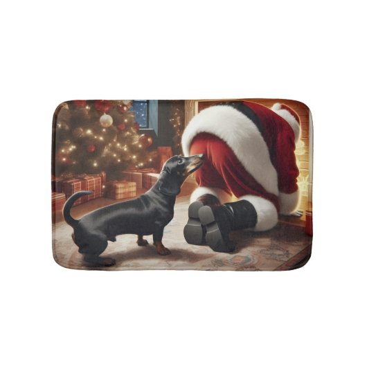 Dachshund und Weihnachtsmann  Badematte (Vorderseite)