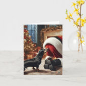 Dachshund und Weihnachtsmann gefaltete Grußkarte Karte (Gelbe Blume)
