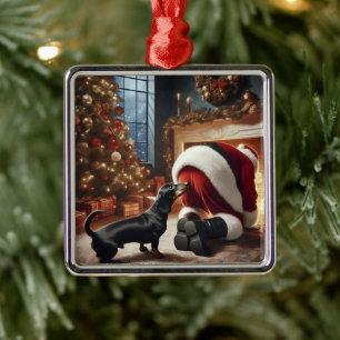 Dachshund und Weihnachtsmann  Ornament Aus Metall