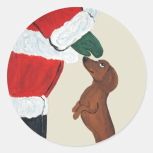 Dachshund und Weihnachtsmann Runder Aufkleber
