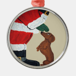 Dachshund und Weihnachtsmann Weihnachtsbaumanhänge Silbernes Ornament