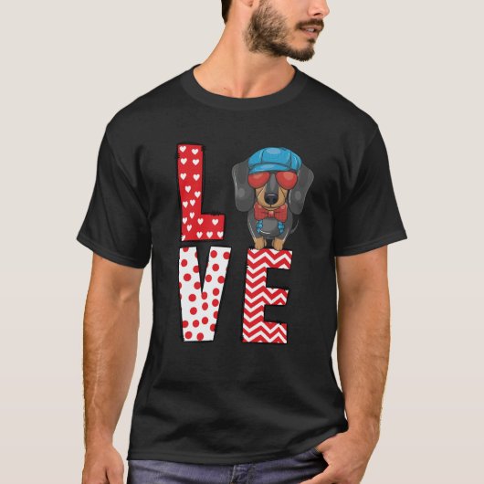 Dachshund Valentines Day Love Valentine Cute Heart T-Shirt (Vorderseite)