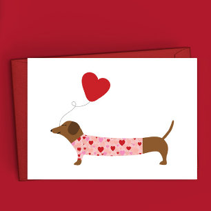Dachshund-Valentinsgruß, Valentinstag Rosa und Rot Mitteilungskarte