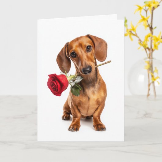Dachshund Valentinstag Karte (Gelbe Blume)