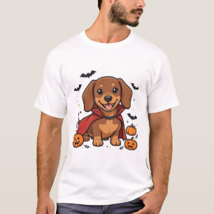 Dachshund-Vampir-Umhang Halloween-Welpe-Kunst T-Shirt