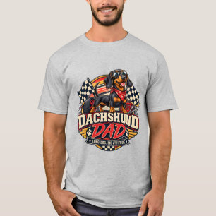 Dachshund-Vater-Rennkarierte Flagge Langhund T-Shirt