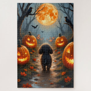 Dachshund-verfolgter Kürbisfeld Halloween-Kunst Puzzle