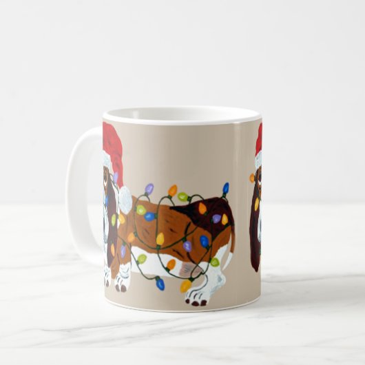 Dachshund verwirrt in den Weihnachtslichtern Kaffeetasse (Vorderseite Links)