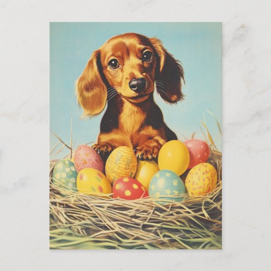 Dachshund Vintage Ostern Postkarte (Vorderseite)