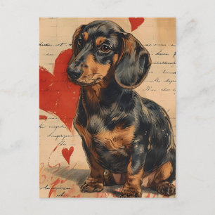Dachshund Vintage Valentinstag Postkarte