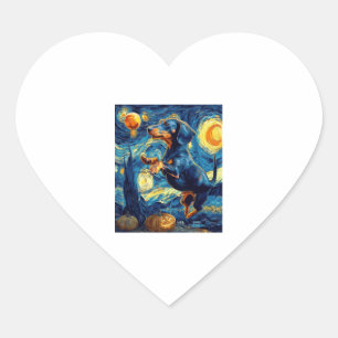 Dachshund von van gogh sternennacht halloween Lust Herz-Aufkleber