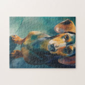 Dachshund-Wasserfarbenporträt Puzzle (Horizontal)