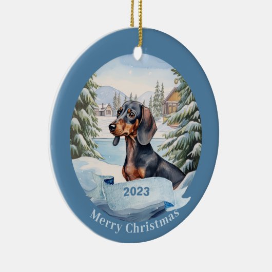 Dachshund Watercolor Dog Christmas Keramik Ornament (Rechts)